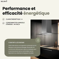 BELDEKO - Hotte îlot aspirante 90 cm INOX - Minuteur - Débit 556 m3/h - 3 vitesses - LUDIA 90 XS