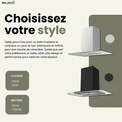 BELDEKO - Hotte îlot aspirante 90 cm INOX - Minuteur - Débit 556 m3/h - 3 vitesses - LUDIA 90 XS