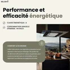 BELDEKO - Hotte îlot aspirante 90 cm NOIR - Minuteur - Débit 556 m3/h - 3 vitesses - LUDIA 90 BK