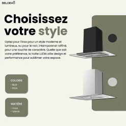 BELDEKO - Hotte îlot aspirante 90 cm NOIR - Minuteur - Débit 556 m3/h - 3 vitesses - LUDIA 90 BK
