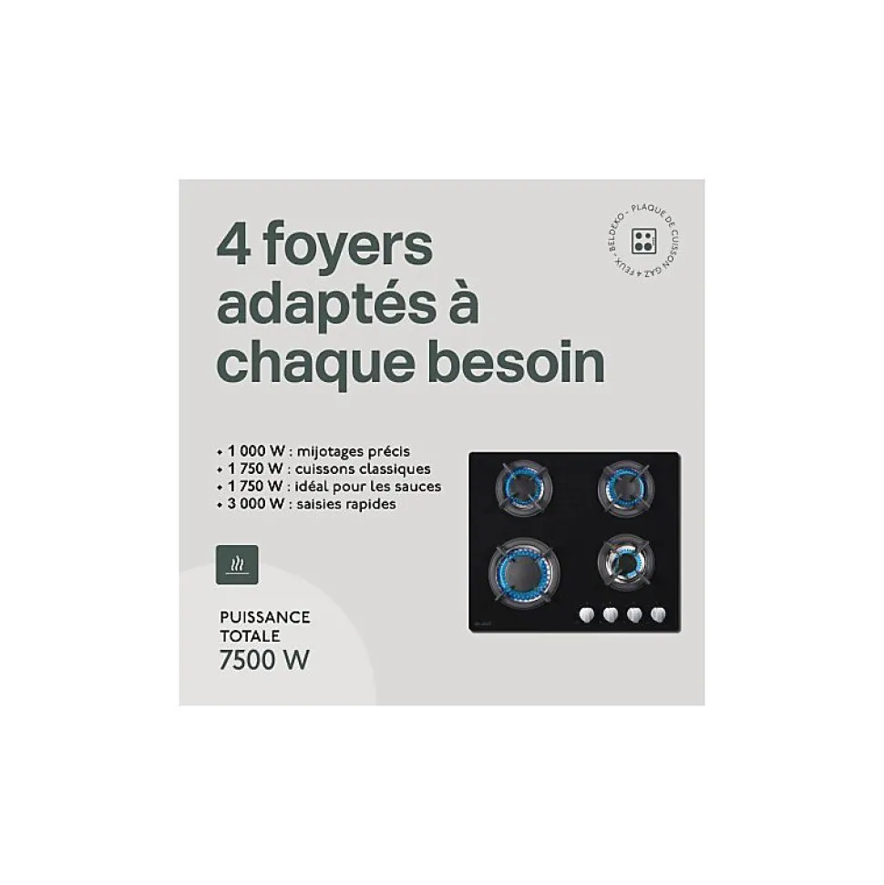 BELDEKO - Plaque de cuisson 4 ZONES - 7500W - GAZ BOUTEILLE