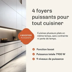 BELDEKO - Plaque De Cuisson Induction 4 zones Avec Minuterie, 7900W, 4 Boosters, verrou enfants