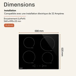 BELDEKO - Plaque De Cuisson Induction 4 zones Avec Minuterie, 7900W, 4 Boosters, verrou enfants