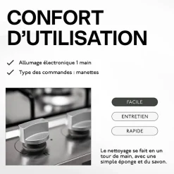 BELDEKO - Plaque de cuisson gaz 4 feux Inox - 7500W - gaz de ville et bouteille - Encastrable