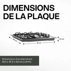 BELDEKO - Plaque de cuisson gaz 4 feux Inox - 7500W - gaz de ville et bouteille - Encastrable