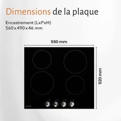 BELDEKO - Plaque de Cuisson Vitrocéramique 4 Foyers Encastrable avec Boutons de contrôle - 6000W