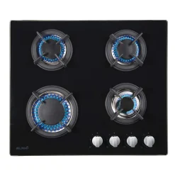 BELDEKO - Plaque de cuisson gaz 4 feux verre noir - 7500W - Grille fonte