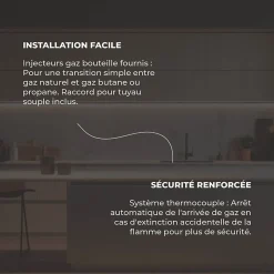 BELDEKO - Plaque de cuisson Gaz verre noir 3 zones - 5250 W - Gaz ville et bouteille - Grilles en fonte