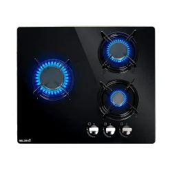 BELDEKO - Plaque de cuisson Gaz verre noir 3 foyers - Gaz ville et bouteille