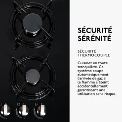 BELDEKO - Plaque de cuisson Gaz verre noir 3 foyers - Gaz ville et bouteille