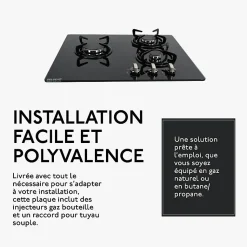 BELDEKO - Plaque de cuisson Gaz verre noir 3 foyers - Gaz ville et bouteille