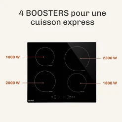 BELDEKO - Plaque De Cuisson Induction 4 foyers Avec Minuterie, 7900W, 4 Boosters, verrou enfants