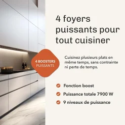 BELDEKO - Plaque De Cuisson Induction 4 foyers Avec Minuterie, 7900W, 4 Boosters, verrou enfants
