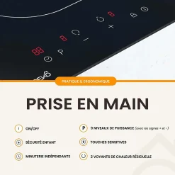 BELDEKO - Plaque de cuisson à induction Domino encastrable - 2 foyers, 3600 W - 2 boosters pour une performance compacte