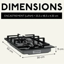 BELDEKO - Plaque de cuisson Gaz verre noir 2 feux - 4000W - Gaz ville et bouteille