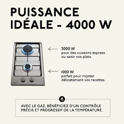 BELDEKO - Plaque Gaz 2 feux Inox - 3000W - Encastrable - Gaz ville et bouteille