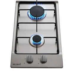 BELDEKO - Plaque Gaz 2 feux Inox - 3000W - Encastrable - Gaz ville et bouteille