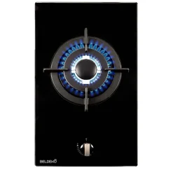 BELDEKO - Plaque Gaz verre noir - 1 Feu - encastrable - double couronne