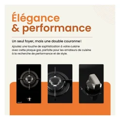 BELDEKO - Plaque Gaz verre noir - 1 Feu - encastrable - double couronne