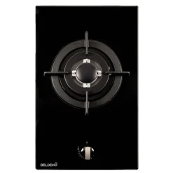 BELDEKO - Plaque Gaz verre noir - 1 Feu - encastrable - double couronne