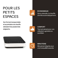 BELDEKO - Plaque Induction Portable de 2000W sensitive, 10 niveaux de puissance, minuterie, posable