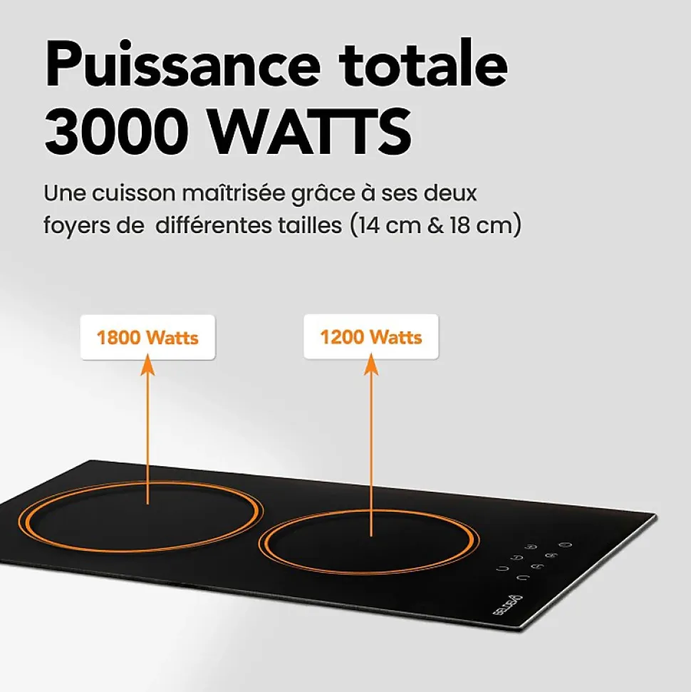 BELDEKO - Plaque Vitrocéramique 2 foyers 3000W - Minuteur, commande tactile