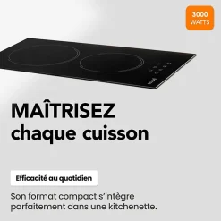 BELDEKO - Plaque Vitrocéramique 2 foyers 3000W - Minuteur, commande tactile