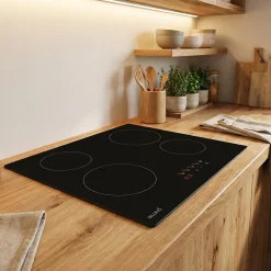 BELDEKO - Plaque Vitrocéramique 4 Feux, 6000W Vitrocéramique 4 Foyers, Plaque de Cuisson Vitrocéramique, Minuteur Multi-zones,