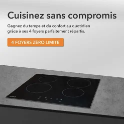 BELDEKO - Plaque Vitrocéramique 4 Feux, 6000W Vitrocéramique 4 Foyers, Plaque de Cuisson Vitrocéramique, Minuteur Multi-zones,