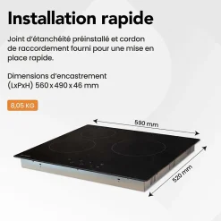 BELDEKO - Table de cuisson Vitrocéramique 3 foyers - Encastrable, Minuteur multi-zones Seulement 4,6 cm d'Épaisseur