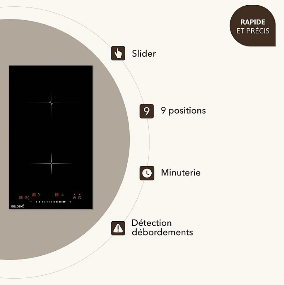 BELDEKO Plaque Induction Slider 2 foyers avec Minuterie - 3300W
