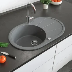 Bergström Évier Gris 78x50cm Rond avec emplacement de séchage