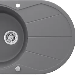 Bergström Évier Gris 78x50cm Rond avec emplacement de séchage