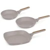 Berlinger Haus Trio de Poêles Antiadhésives 3pcs- Aluminium forgé, induction, manche ergonomique, sans PFOA, Gamme Nordique Taupe