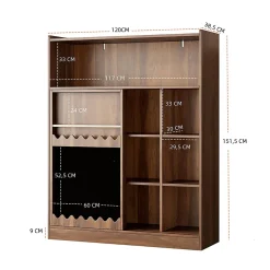 Bibliothèque avec tableau et portes coulissantes,120x38,5x151,5cm,couleur noyer, 9 compartiments et rangement pour livres d'images