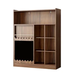 Bibliothèque avec tableau et portes coulissantes,120x38,5x151,5cm,couleur noyer, 9 compartiments et rangement pour livres d'images