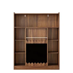 Bibliothèque avec tableau et portes coulissantes,120x38,5x151,5cm,couleur noyer, 9 compartiments et rangement pour livres d'images