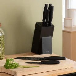 Bloc 6 Couteaux Design "Caractère" 34cm Noir