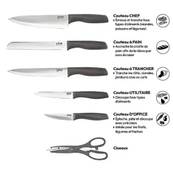 Bloc de 5 couteaux et ciseau Néo gris - Gris clair- 5five