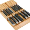 Bloc de Couteaux de Cuisine en Bambou avec Grande poignée (sans Couteau) pour 12 Couteaux et 1 aiguiseur Acier