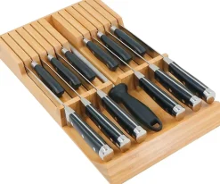 Bloc de Couteaux de Cuisine en Bambou avec Grande poignée (sans Couteau) pour 12 Couteaux et 1 aiguiseur Acier