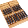 bloc de couteaux de cuisine en bambou avec grande poignée (sans couteau) pour 16 couteaux et 1 aiguiseur acier
