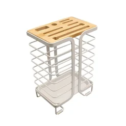 Bloc de rangement pour couteaux en bambou et métal blanc Box & Beyond