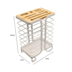 Bloc de rangement pour couteaux en bambou et métal blanc Box & Beyond