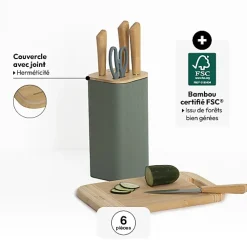 Bloc Sensia 4 couteaux et ciseaux manches en bambou - Vert- 5five