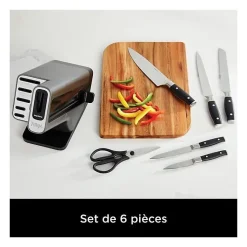 Bloc-couteaux - NINJA FOODI - StaySharp K32006EU - Avec affûteur - Ensemble de couteaux - 6 pieces aiguisées - Noir