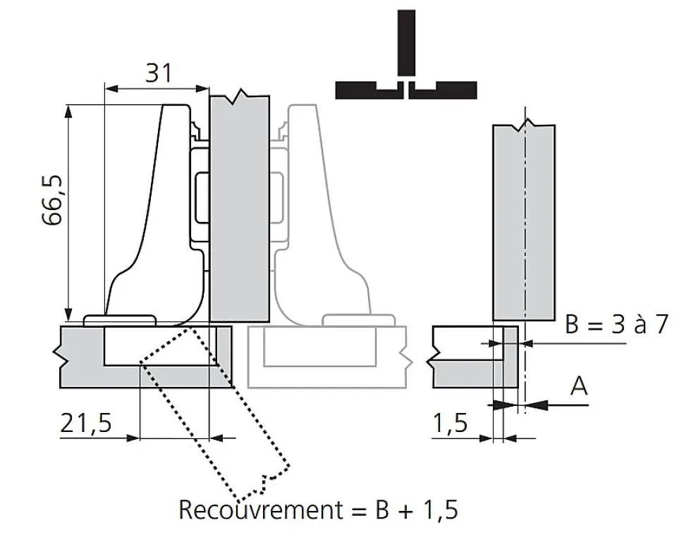 Blum - Charniere Clip Top Blumotion - 110 degres - Acier Nicle - Montage Visser