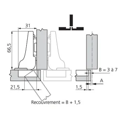 Blum - Charniere Clip Top Blumotion - 110 degres - Acier Nicle - Montage Visser