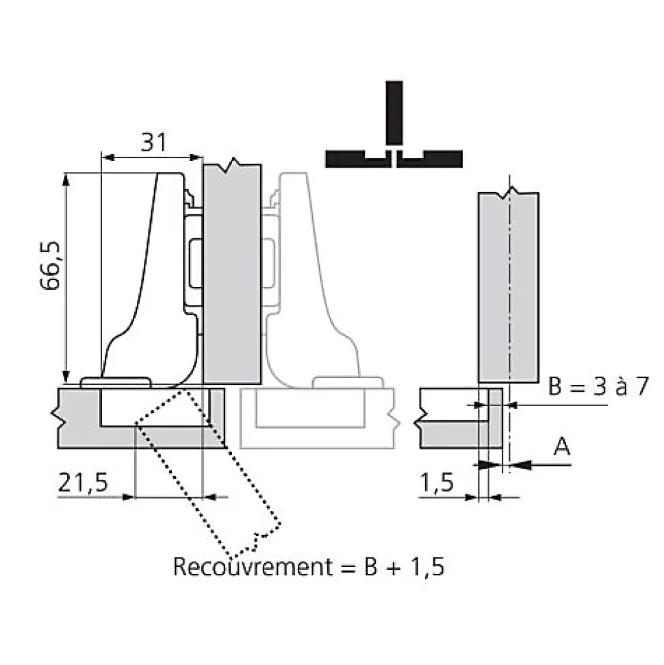 Blum - Charniere Clip Top Blumotion - 110 degres - Acier Nicle - Montage Visser