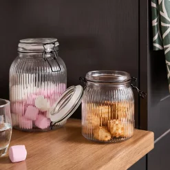 Bocal en verre strié avec couvercle 1,9 L Guy Levasseur